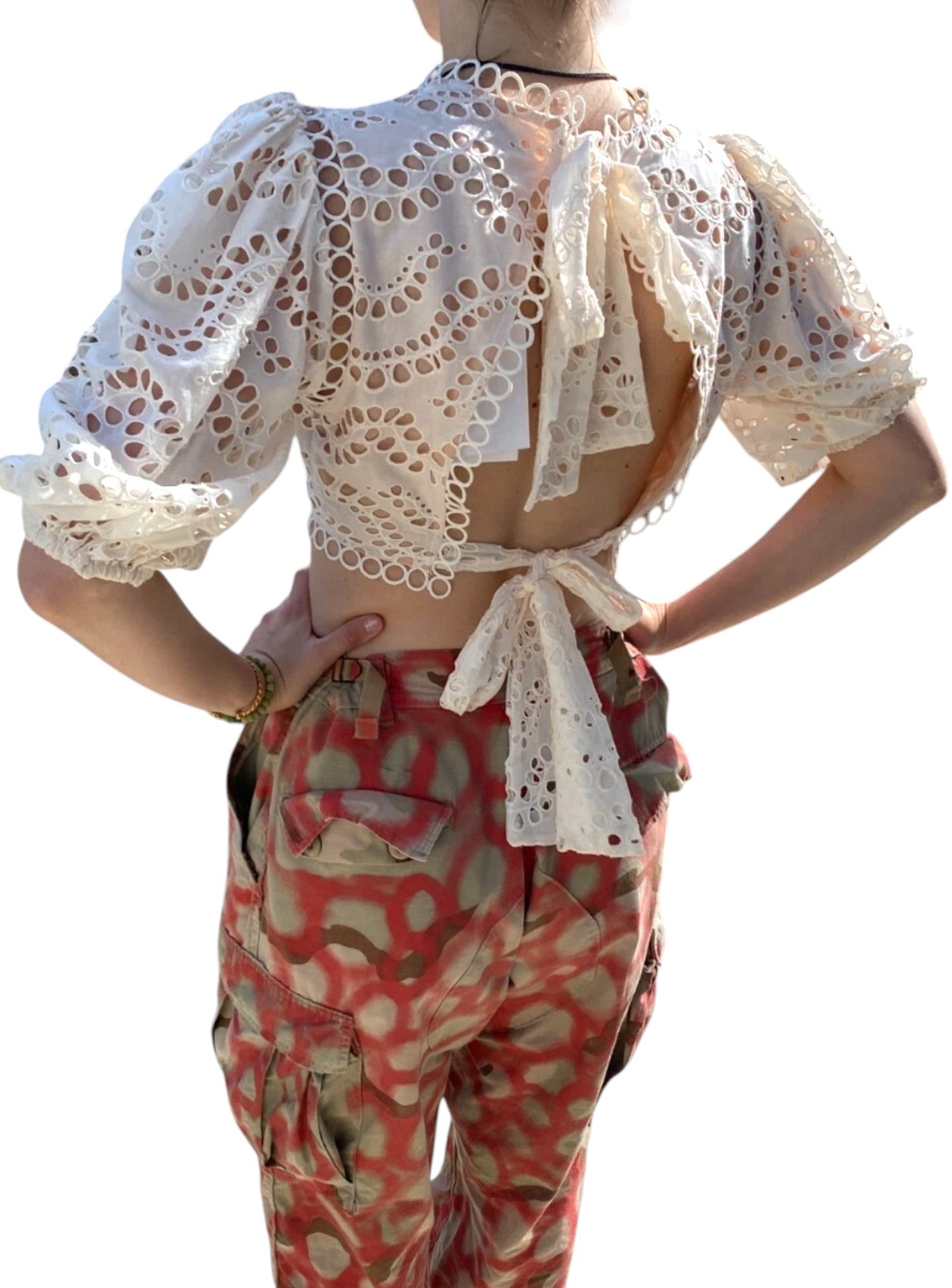 Zimmermann Jaya Wave Top | White, Anglaise, Embroidery, Open Back, Cropped