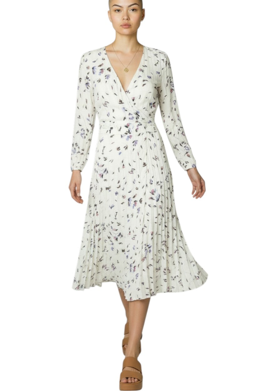 GANNI Wrap Midi Dress | White Floral, Sz 34/XS, Viscose, Bell Sleeves, V Neck GANNI Wrap Midi Dress | White Floral, Sz 34/XS, Viscose, Bell Sleeves, V Neck