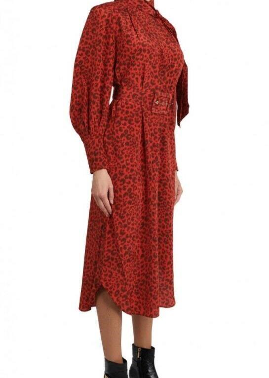 Zimmermann Silk Billow Shirt Dress | Red Animal Leopard Print, Belt, Dolman