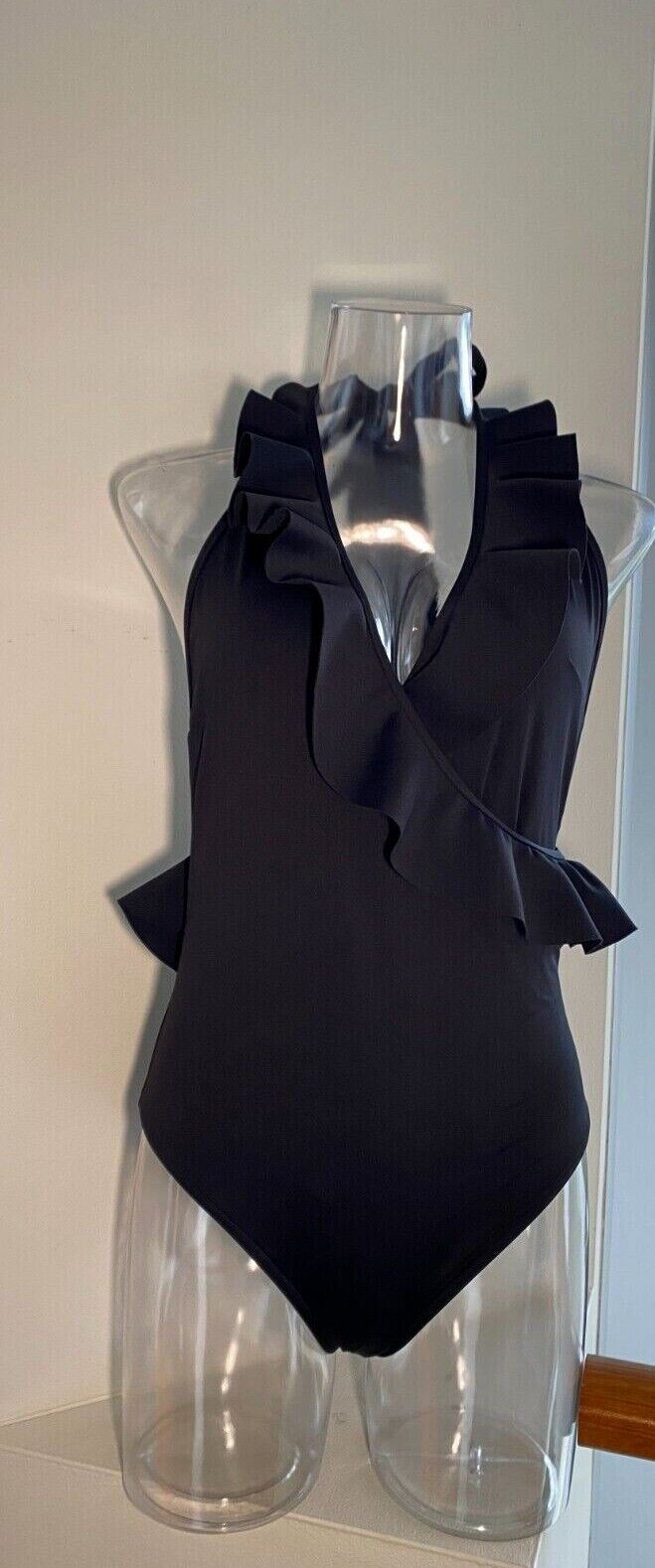Zimmermann Cassia Frill Wrap One Piece, Black | Halter Neck, Ruffle / Frill Trim