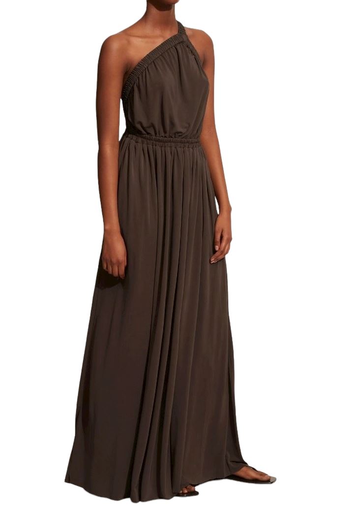 Matteau One Shoulder Dress | Clove, Maxi | Brown / Clove | Backless, Asymmetric