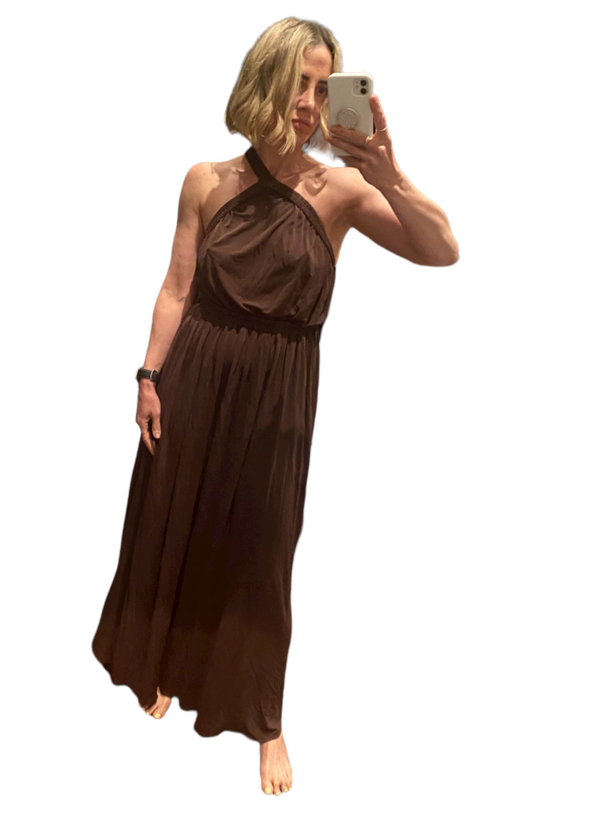 Matteau One Shoulder Dress | Clove, Maxi | Brown / Clove | Backless, Asymmetric