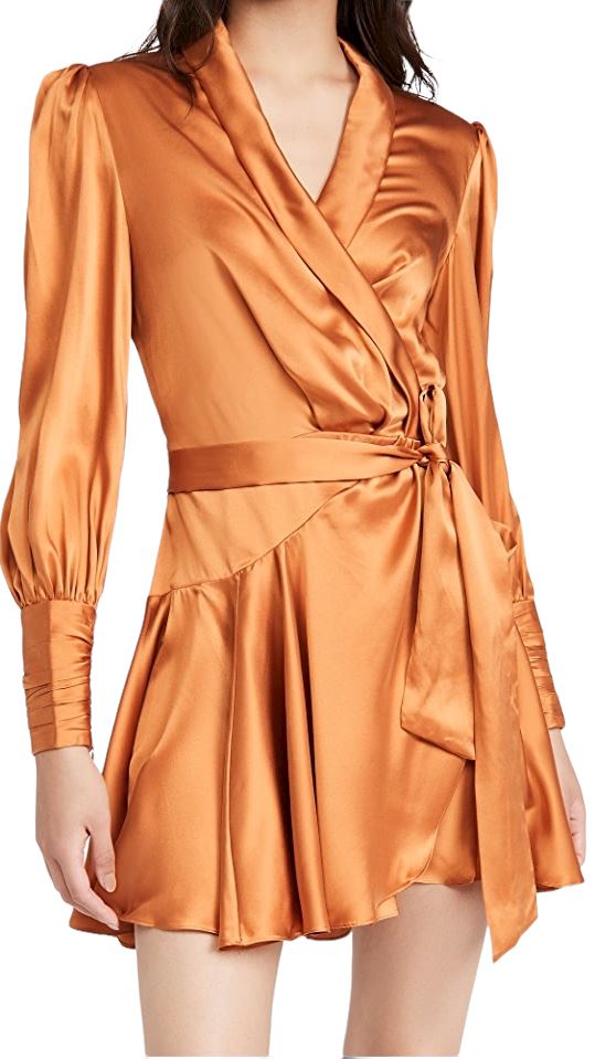 Zimmermann Silk Wrap Mini Dress | Mango/Orange, 100% Silk, Cocktail party dress