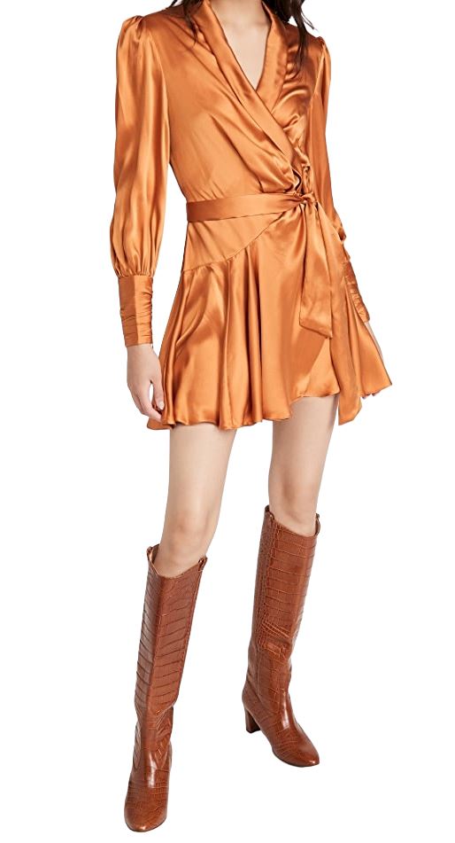 Zimmermann Silk Wrap Mini Dress | Mango/Orange, 100% Silk, Cocktail party dress