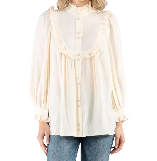 Zimmermann Billow Blouse | Silk / Viscose Blend, Frills, Dolman, Cream/Off White