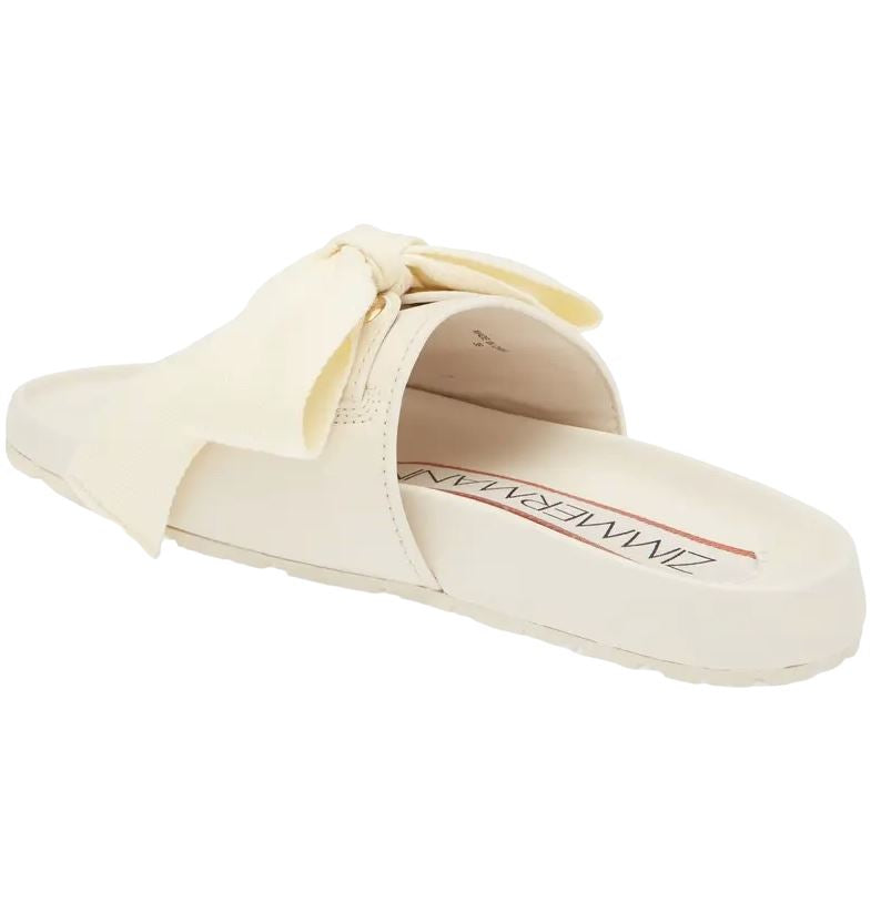 Zimmermann Bow Slides | Sandals, Ivory/White | Leather/Fabric, Gold Grommets