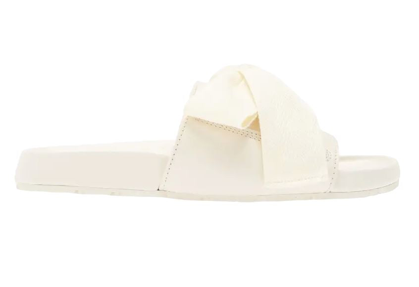 Zimmermann Bow Slides | Sandals, Ivory/White | Leather/Fabric, Gold Grommets
