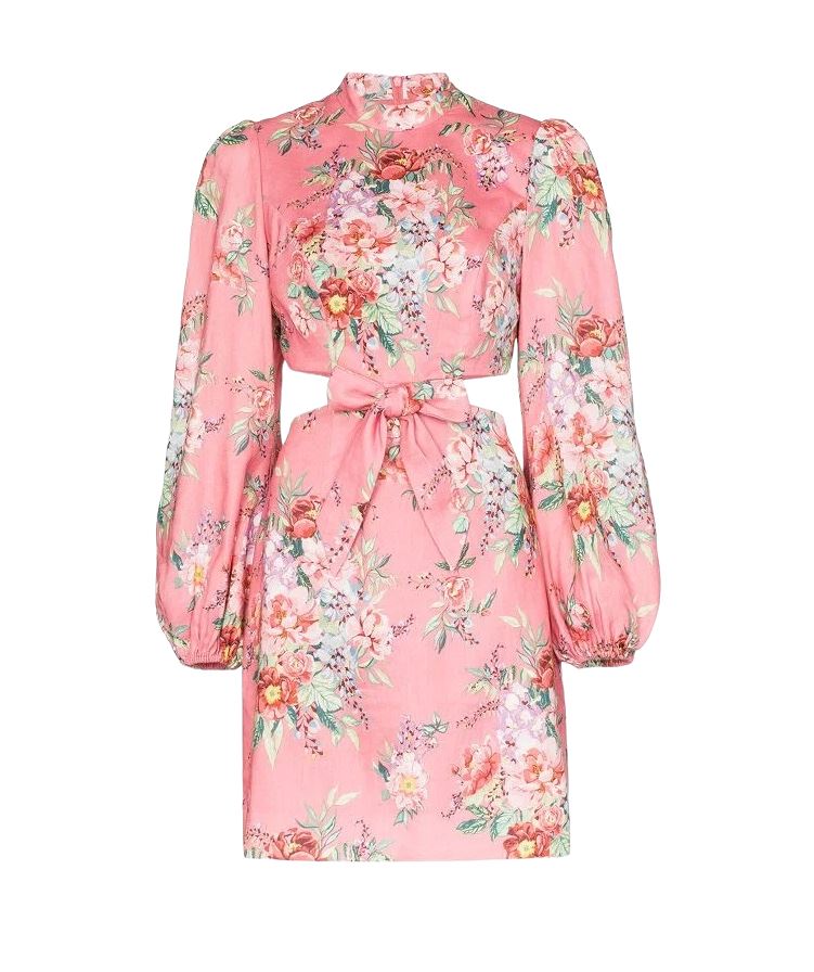 Zimmermann Bellitude Bow Front Dress | Pink Floral, Dolman Sleeves, Cut Out