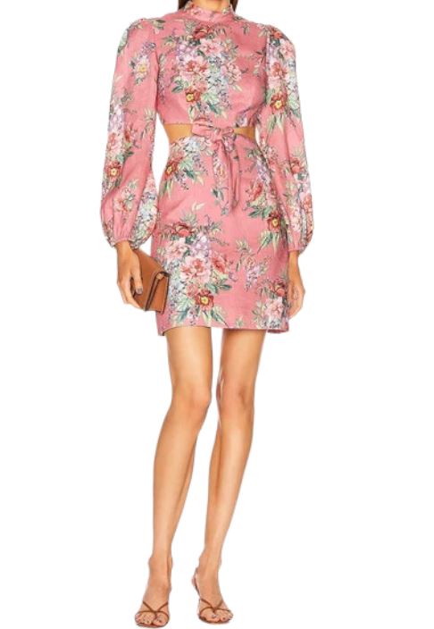 Zimmermann Bellitude Bow Front Dress | Pink Floral, Dolman Sleeves, Cut Out