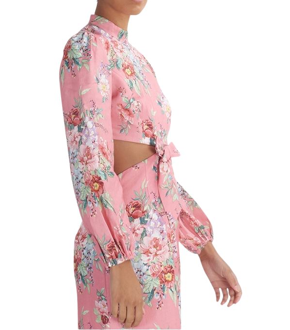 Zimmermann Bellitude Bow Front Dress | Pink Floral, Dolman Sleeves, Cut Out