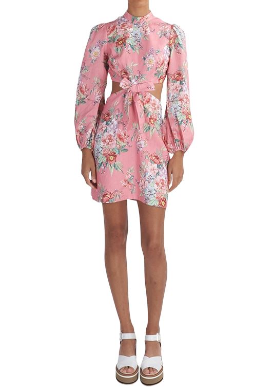 Zimmermann Bellitude Bow Front Dress | Pink Floral, Dolman Sleeves, Cut Out