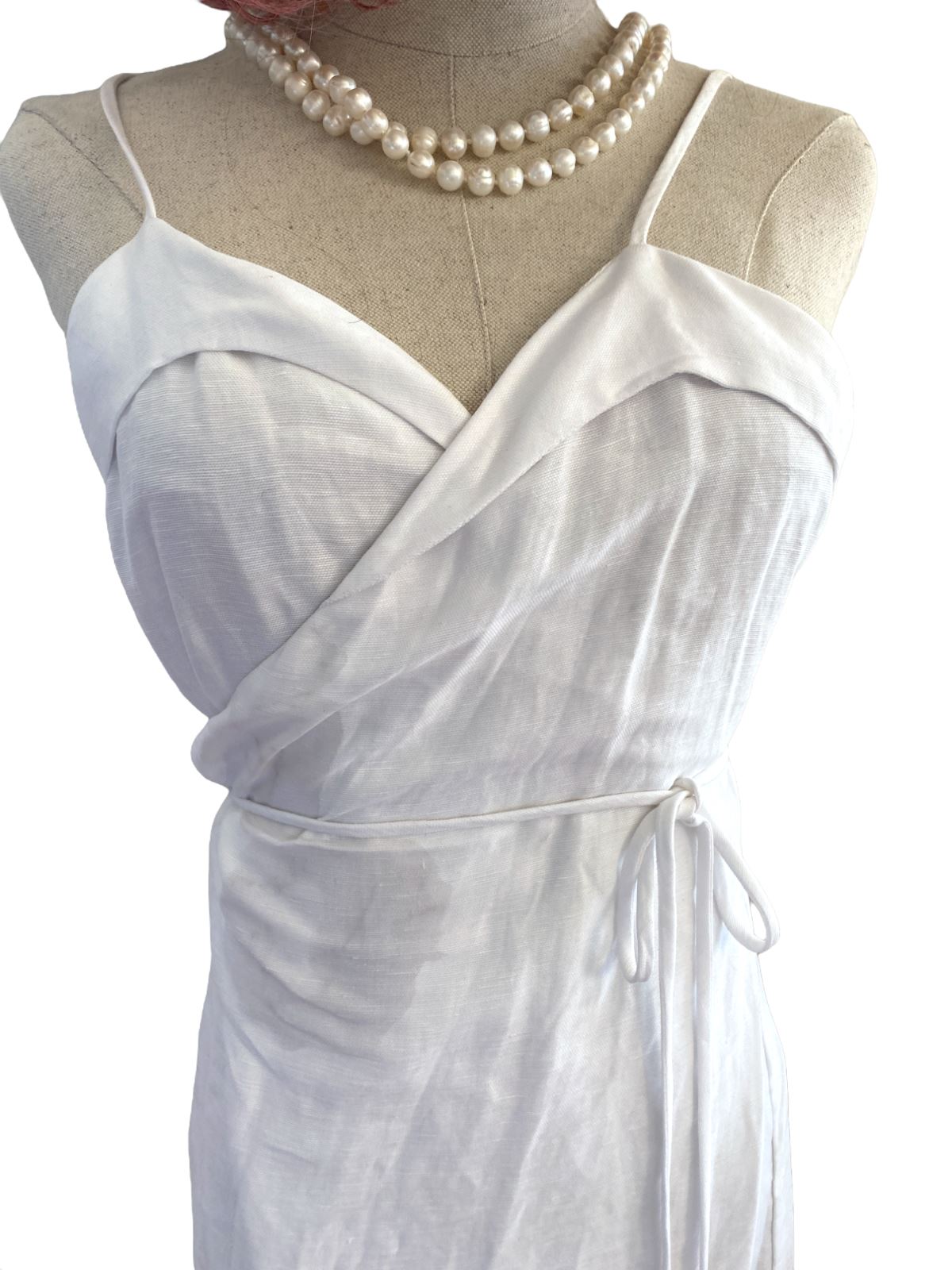 Reformation Wrap Midi Dress | Linen blend, White, Sz Large, Summer, Cocktail