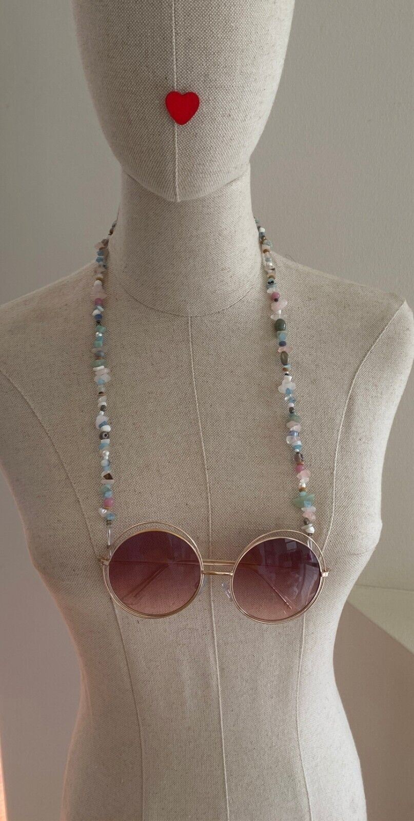 NAKED PEAR Semi Precious Stone Sunglasses / Glasses Chain, Holder, Blue Quartz