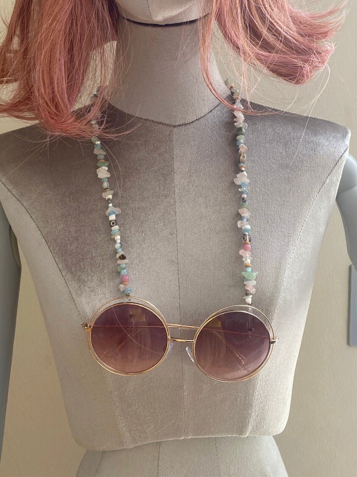 NAKED PEAR Semi Precious Stone Sunglasses / Glasses Chain, Holder, Blue Quartz