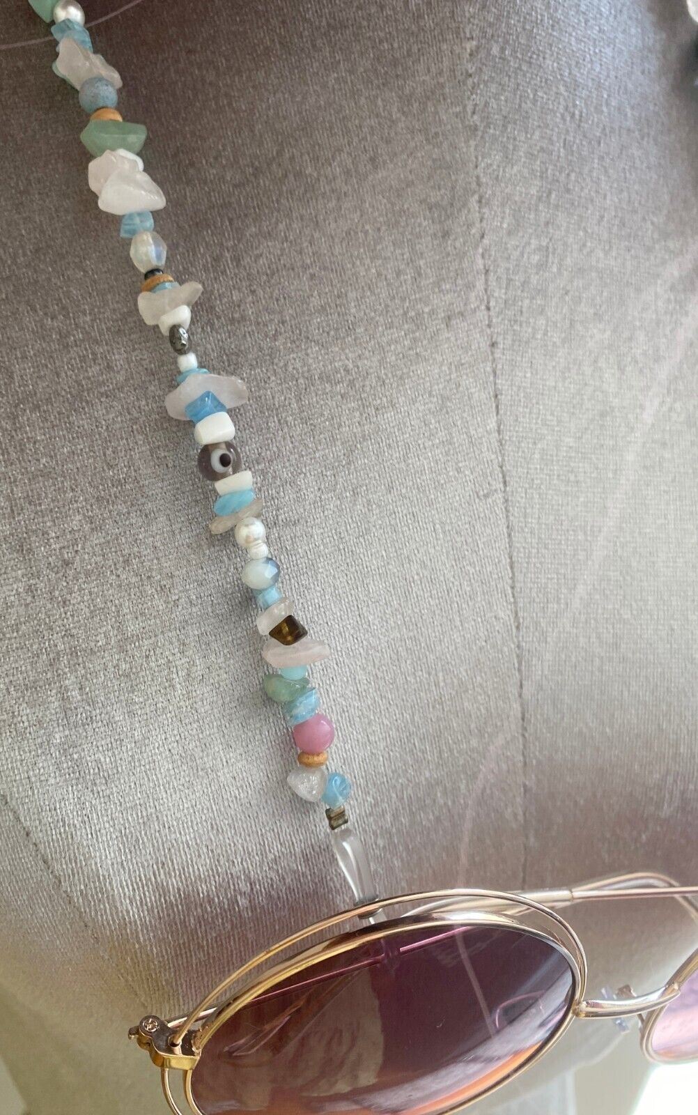 NAKED PEAR Semi Precious Stone Sunglasses / Glasses Chain, Holder, Blue Quartz
