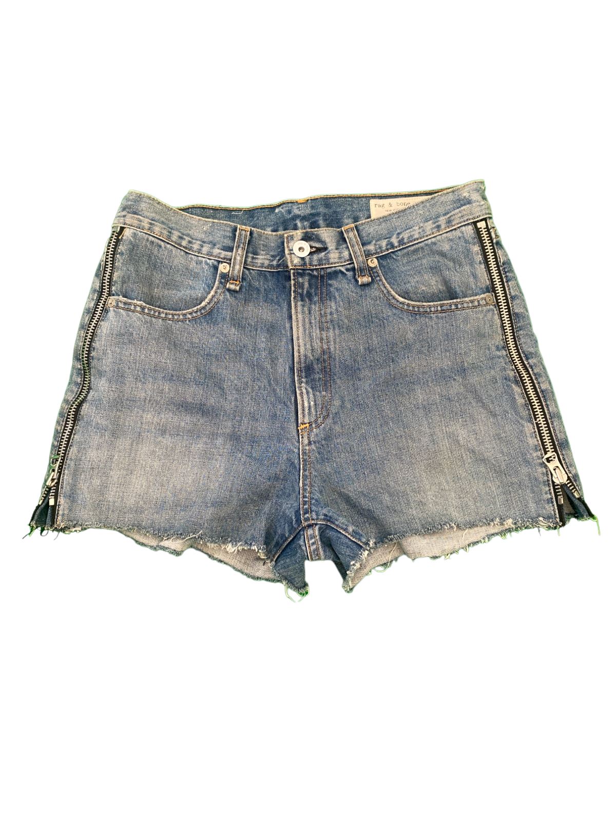 rag & bone Denim Maya High Rise Shorts| Medland Blue, Zipper, Sz 28, Light Wash
