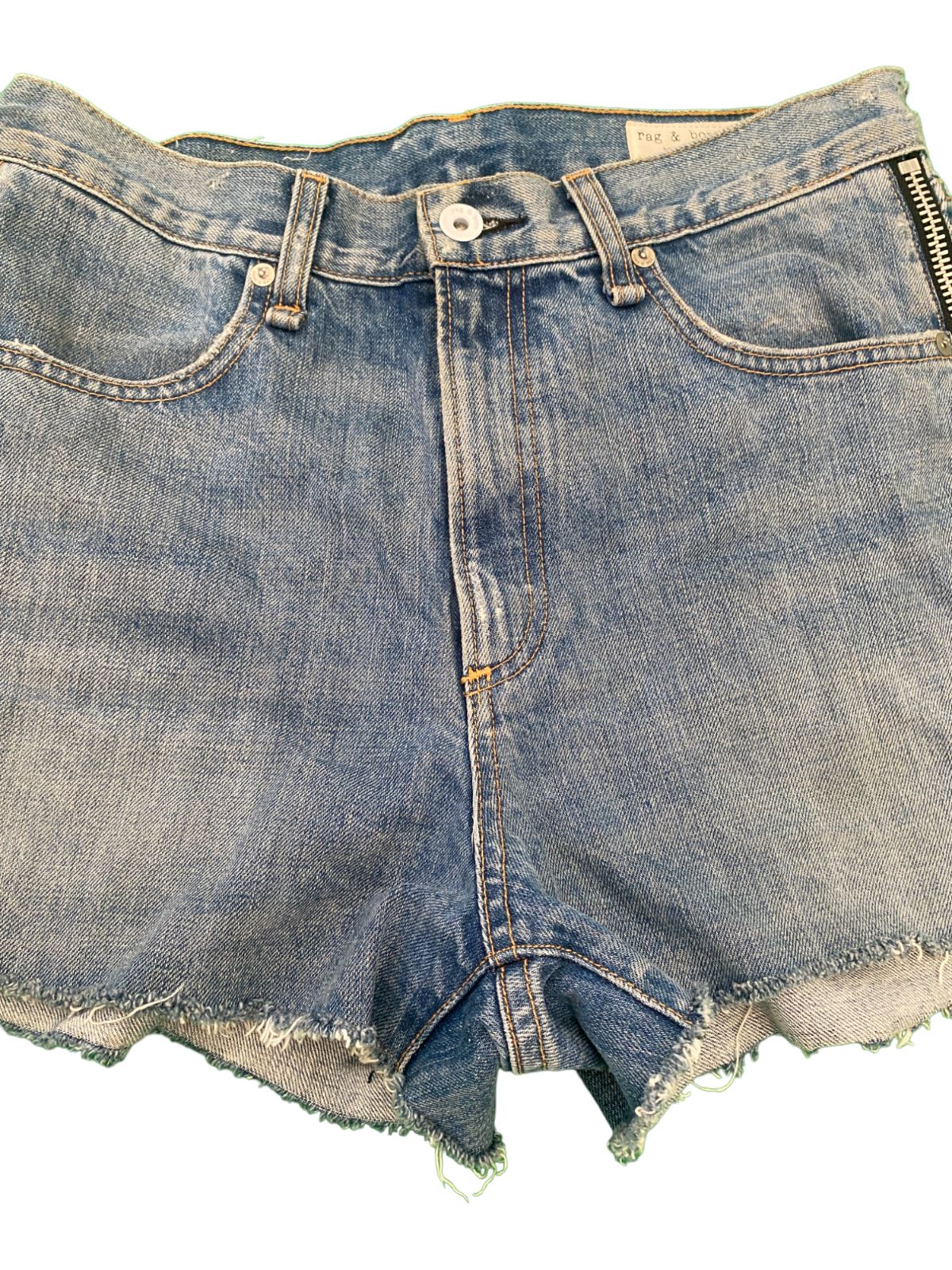 rag & bone Denim Maya High Rise Shorts| Medland Blue, Zipper, Sz 28, Light Wash