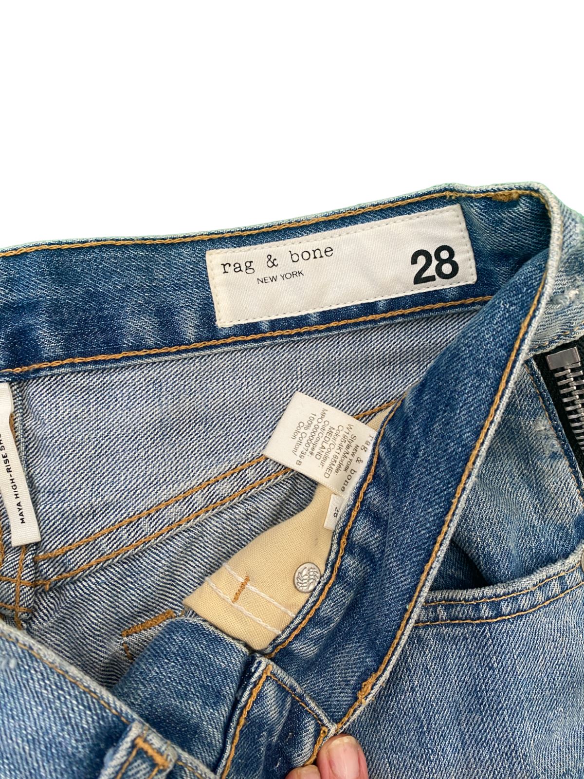 rag & bone Denim Maya High Rise Shorts| Medland Blue, Zipper, Sz 28, Light Wash