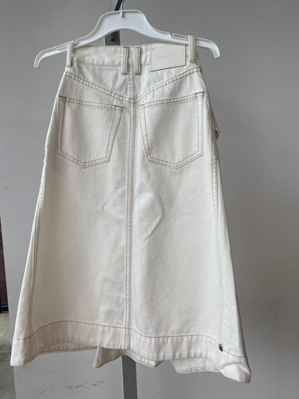 Zimmermann Pocket Skirt | Vintage White, Japanese Denim, Midi, Logo, Stitching