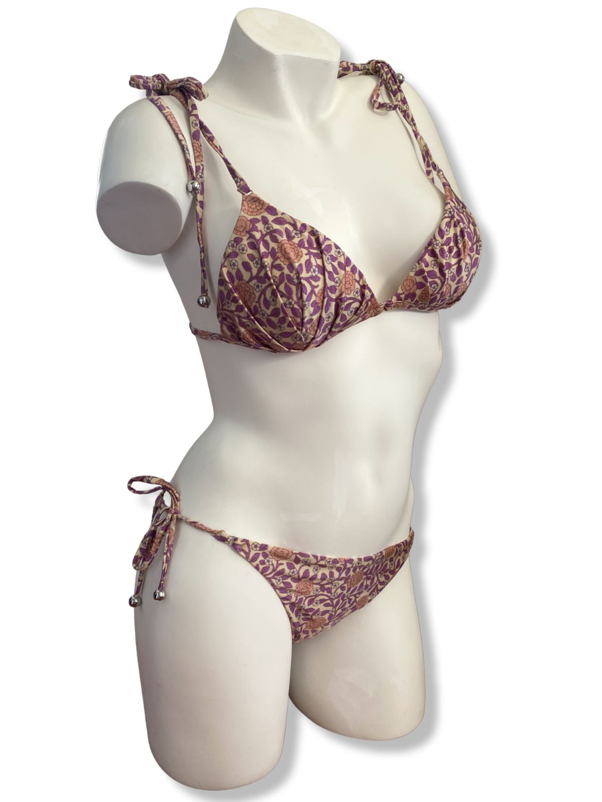 Zimmermann Caravan Tuck Bikini | Pink Floral, Shoulder/Pant ties, Triangle Top