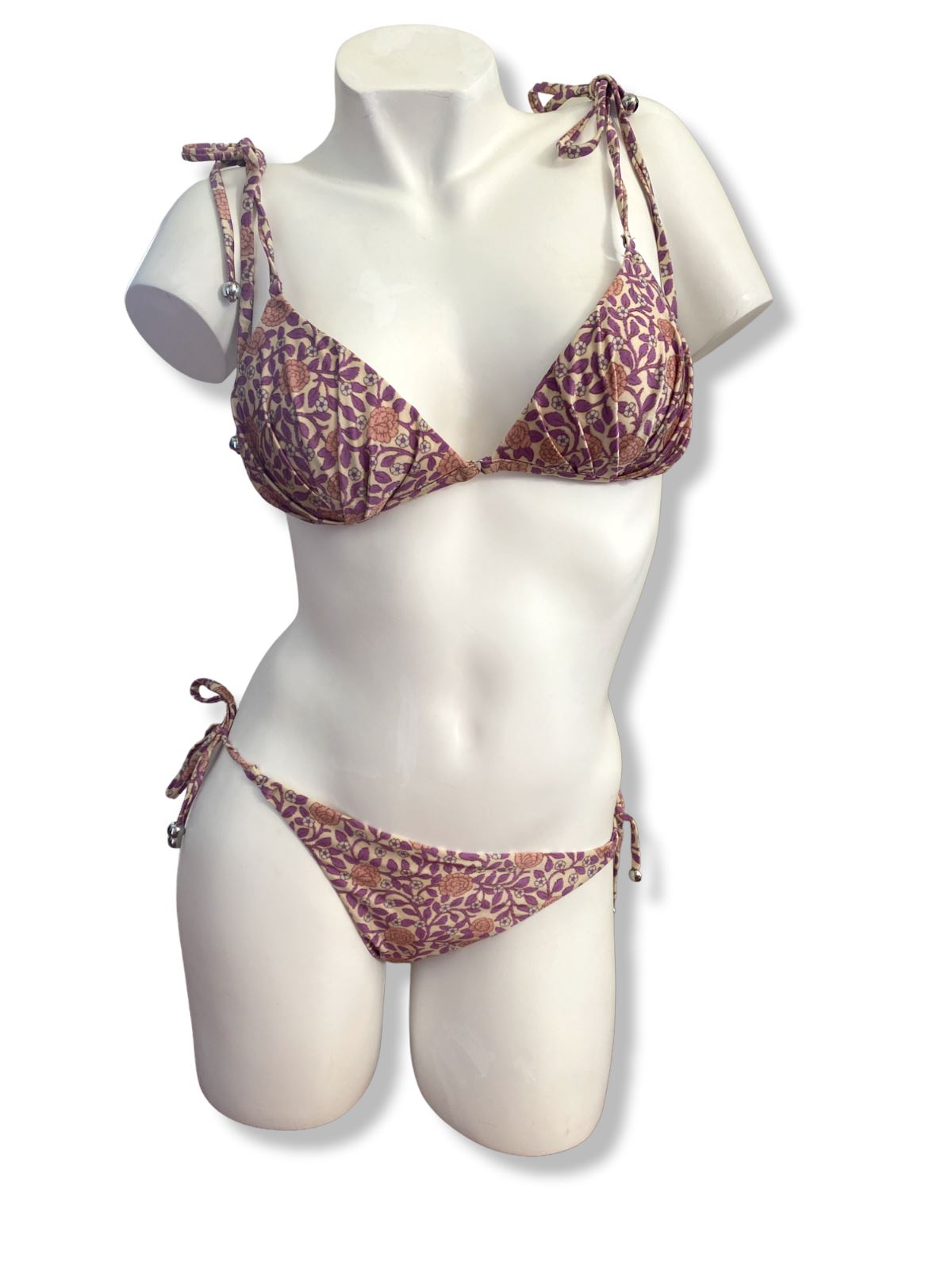 Zimmermann Caravan Tuck Bikini | Pink Floral, Shoulder/Pant ties, Triangle Top