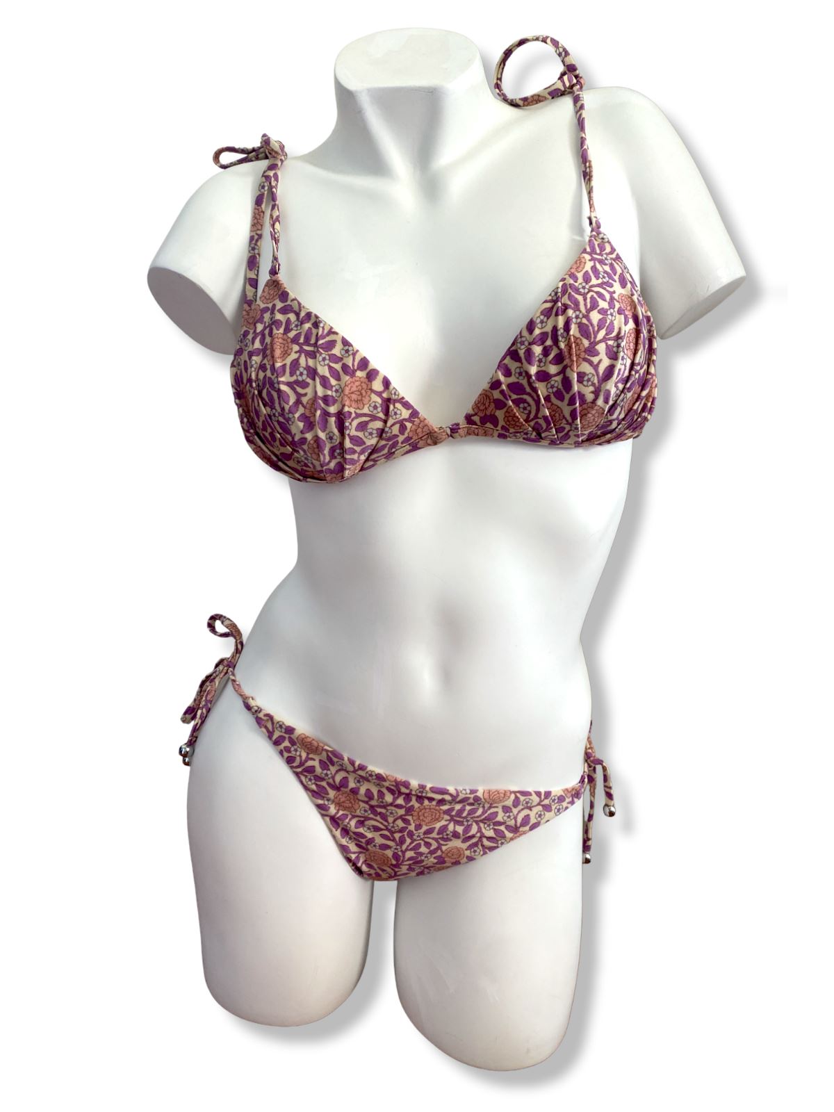 Zimmermann Caravan Tuck Bikini | Pink Floral, Shoulder/Pant ties, Triangle Top