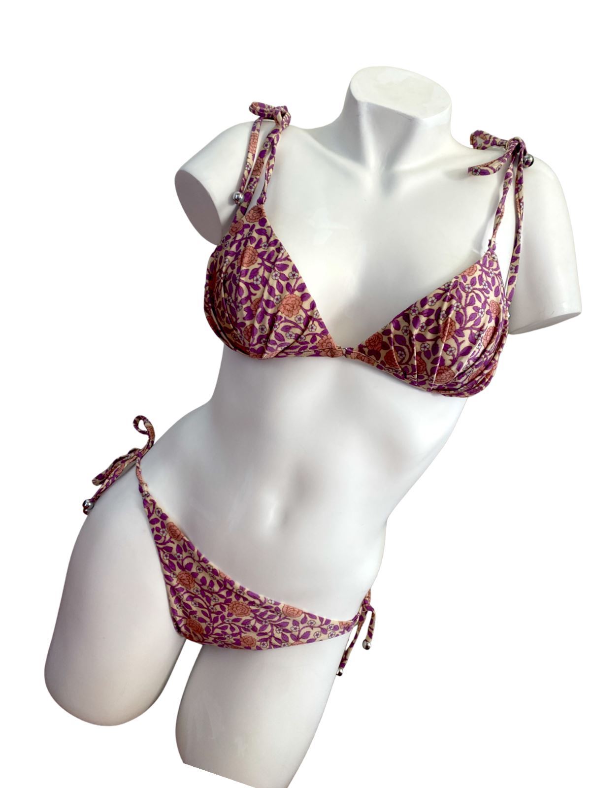 Zimmermann Caravan Tuck Bikini | Pink Floral, Shoulder/Pant ties, Triangle Top
