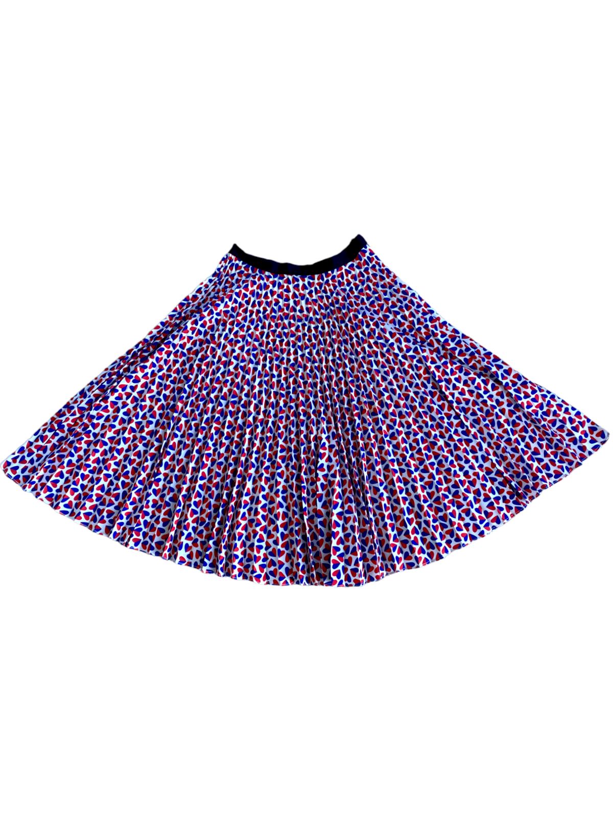 Paul Smith Pleated Midi Skirt | Size 40 / 8 AU, Heart Print, Red, Blue, White