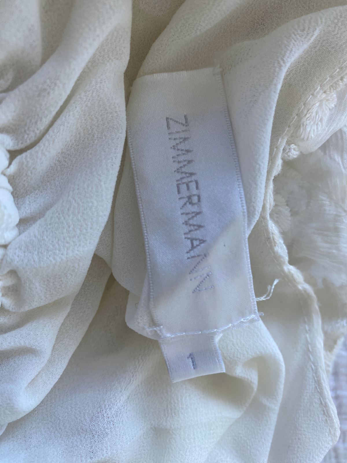 Zimmermann Silk Lace Hanky Dress | White/Cream, Lined, Embroidery, Size 1