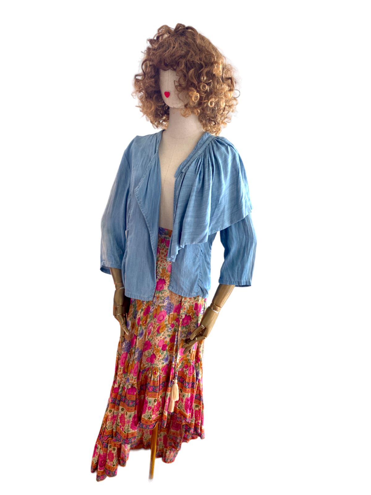 Sass & Bide Papa Sucre Denim Chambray Jacket | Big Back Frill, Blue, Size 38,