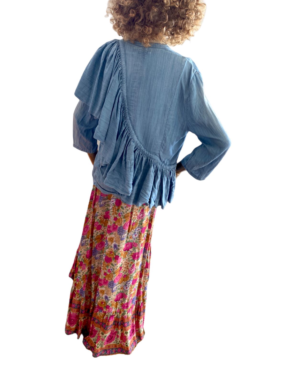 Sass & Bide Papa Sucre Denim Chambray Jacket | Big Back Frill, Blue, Size 38,