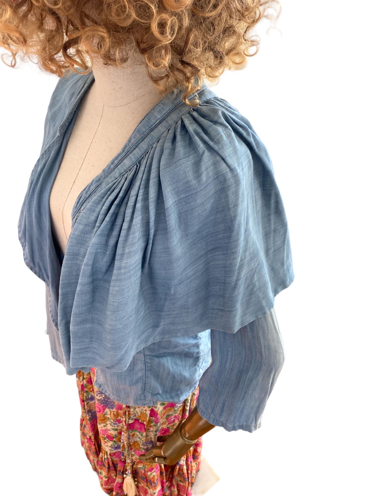 Sass & Bide Papa Sucre Denim Chambray Jacket | Big Back Frill, Blue, Size 38,