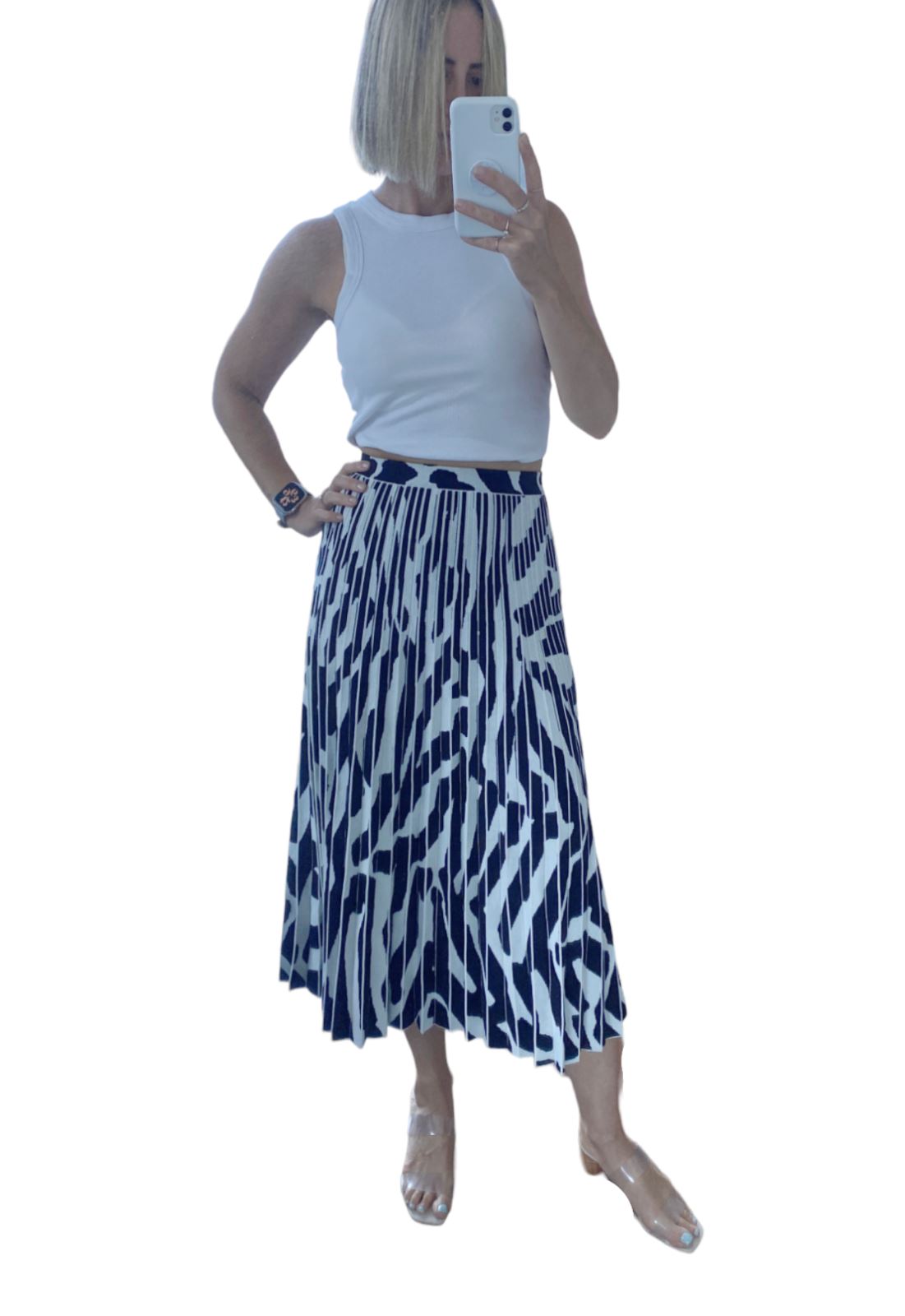 Proenza Schouler Pleated Zebra Midi Skirt | Stretch Knit, Elasticised, Sz Small