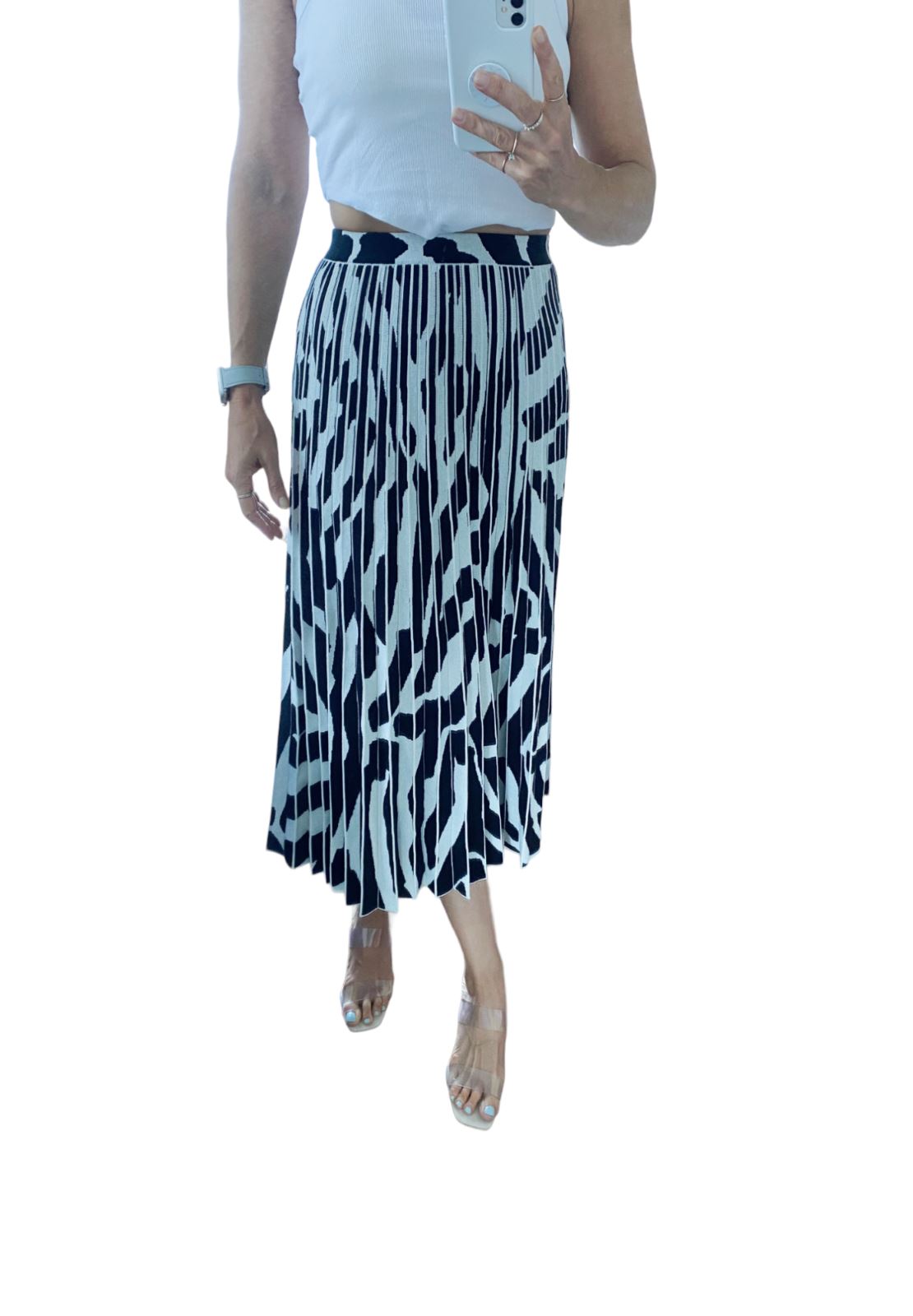 Proenza Schouler Pleated Zebra Midi Skirt | Stretch Knit, Elasticised, Sz Small
