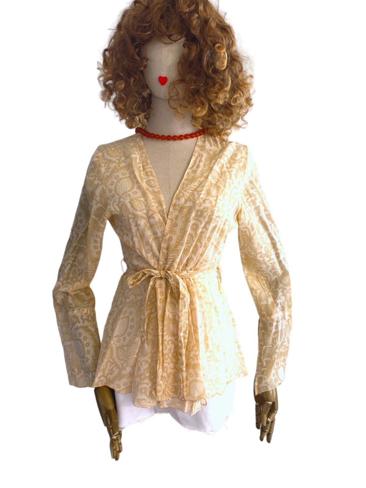 HANNAH ARTWEAR Silk Blouse / Hand Made, Paisley, Belted, Wrap, OS, Eco-Friendly