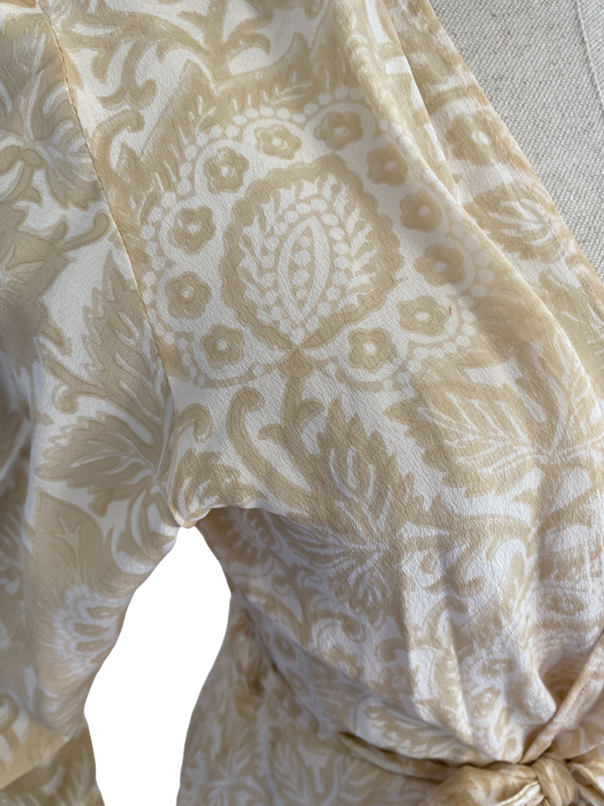 HANNAH ARTWEAR Silk Blouse / Hand Made, Paisley, Belted, Wrap, OS, Eco-Friendly