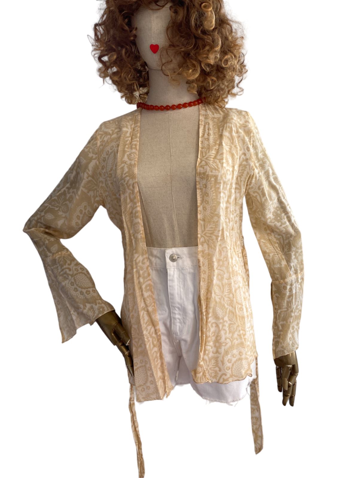 HANNAH ARTWEAR Silk Blouse / Hand Made, Paisley, Belted, Wrap, OS, Eco-Friendly