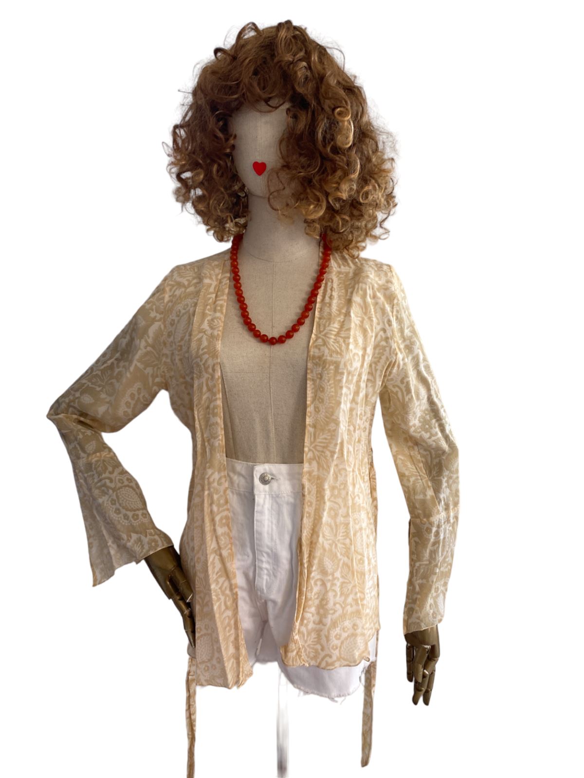 HANNAH ARTWEAR Silk Blouse / Hand Made, Paisley, Belted, Wrap, OS, Eco-Friendly