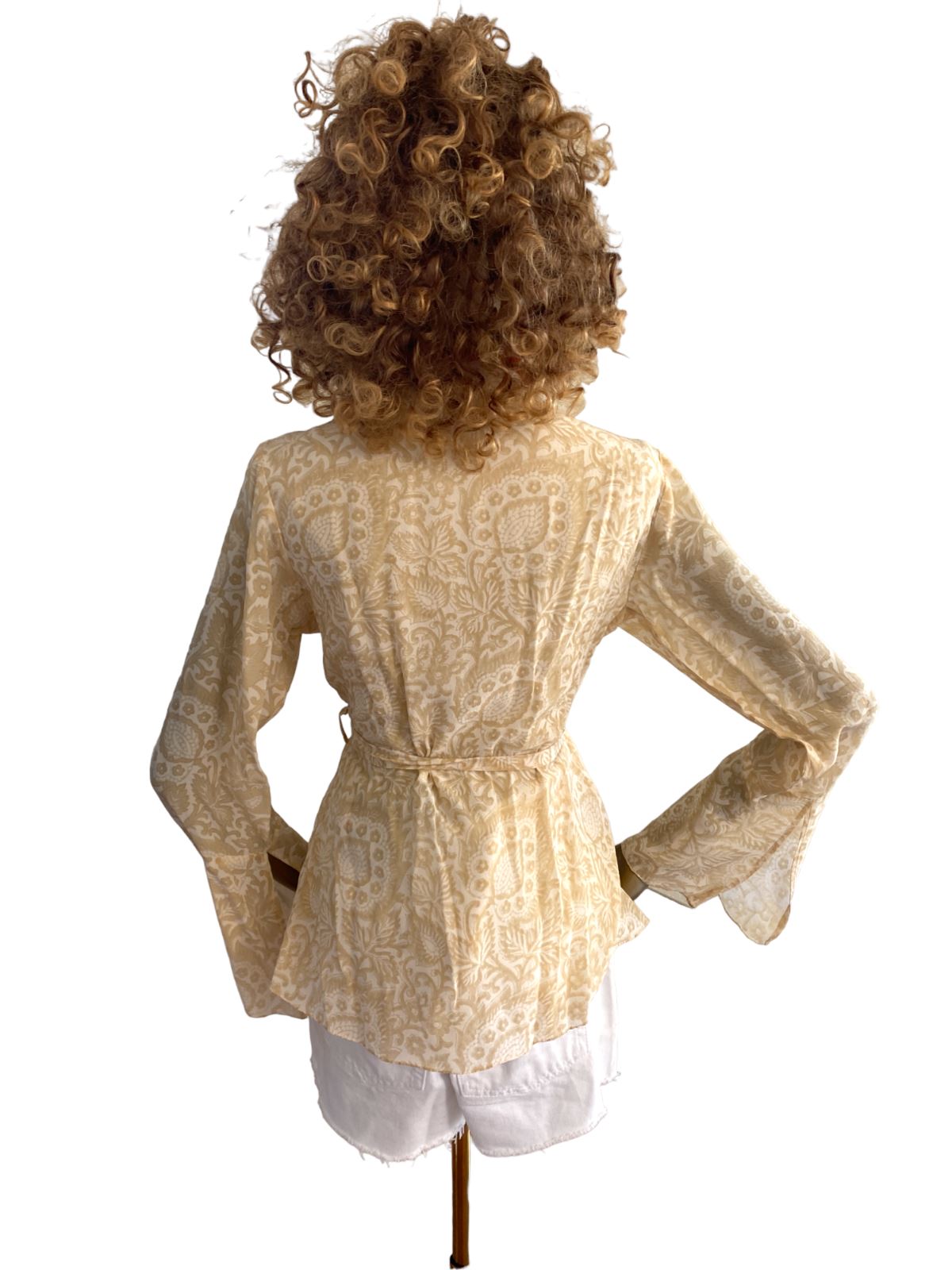 HANNAH ARTWEAR Silk Blouse / Hand Made, Paisley, Belted, Wrap, OS, Eco-Friendly
