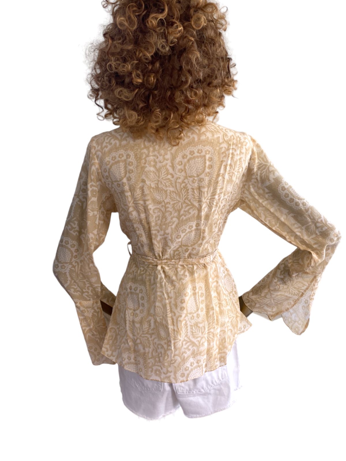 HANNAH ARTWEAR Silk Blouse / Hand Made, Paisley, Belted, Wrap, OS, Eco-Friendly