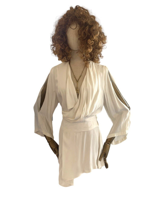 Acler White Wrap Mini Dress | Flared/ Split Sleeves, Soft Viscose, As New!