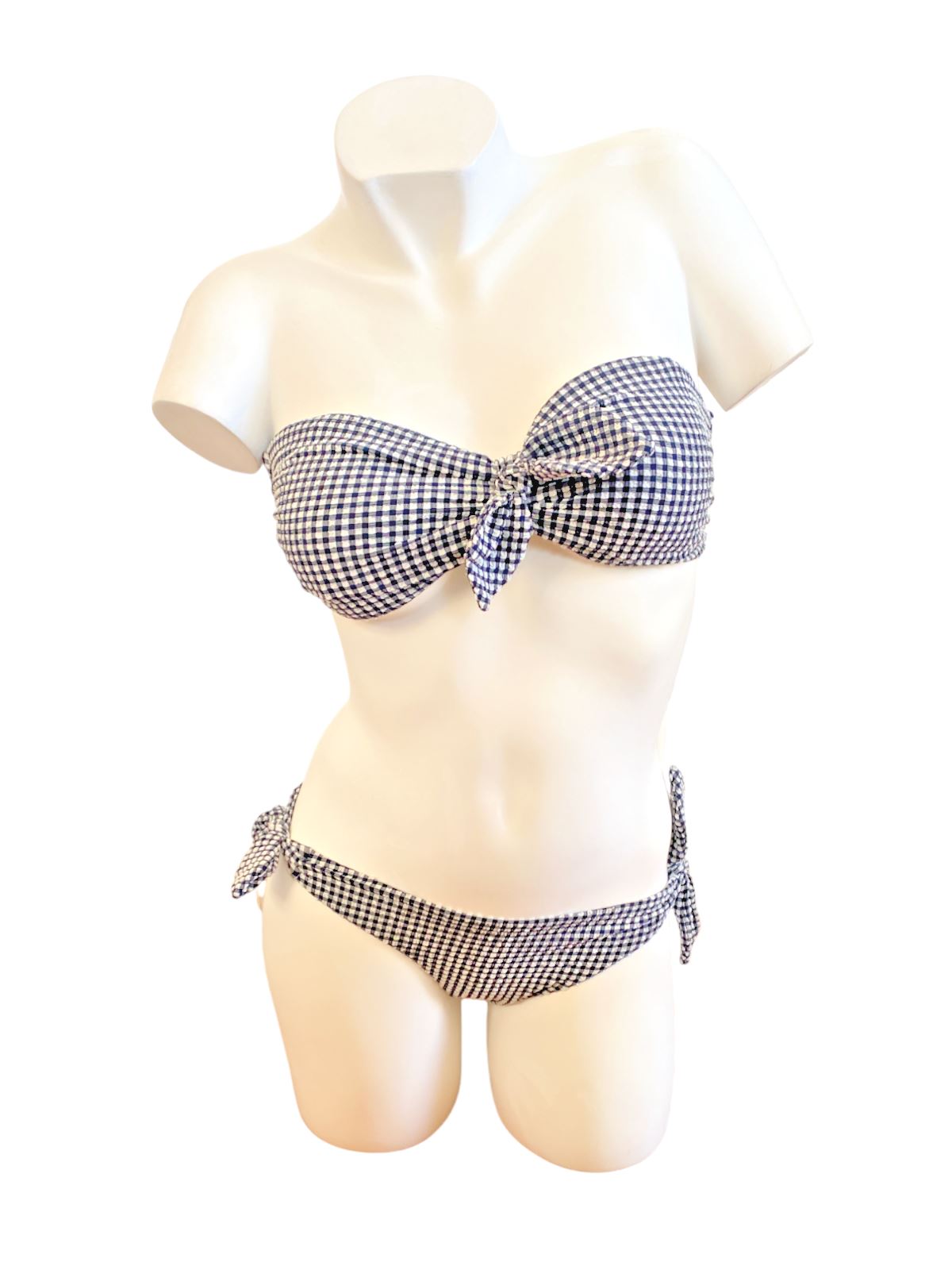 Zimmermann Jeannie Gingham Tie Bikini | Navy/White, Bandeau, Low Rise, Self Tie
