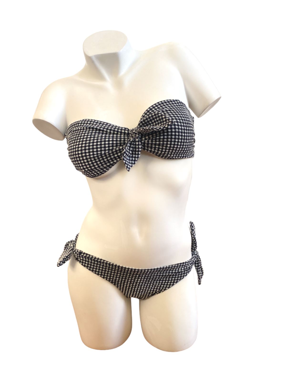 Zimmermann Jeannie Gingham Tie Bikini | Navy/White, Bandeau, Low Rise, Self Tie