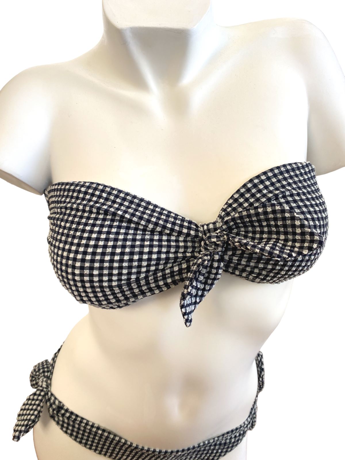 Zimmermann Jeannie Gingham Tie Bikini | Navy/White, Bandeau, Low Rise, Self Tie