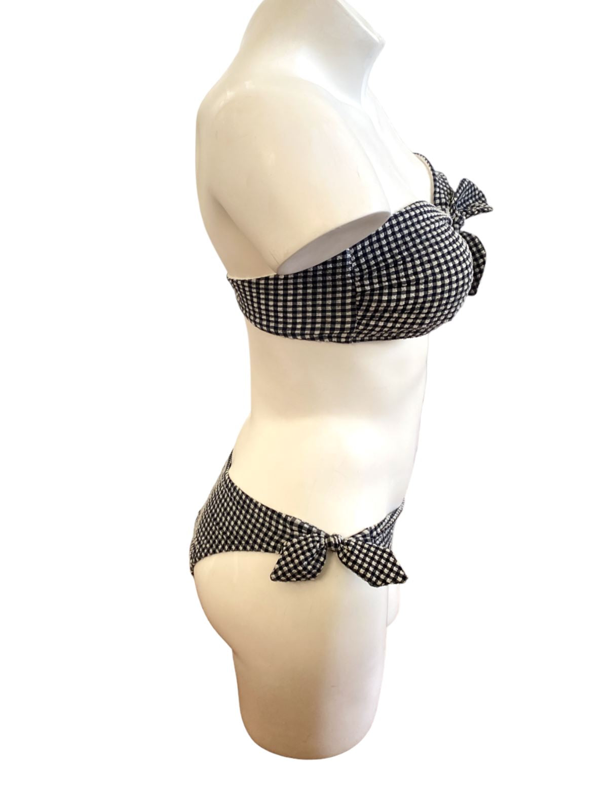Zimmermann Jeannie Gingham Tie Bikini | Navy/White, Bandeau, Low Rise, Self Tie