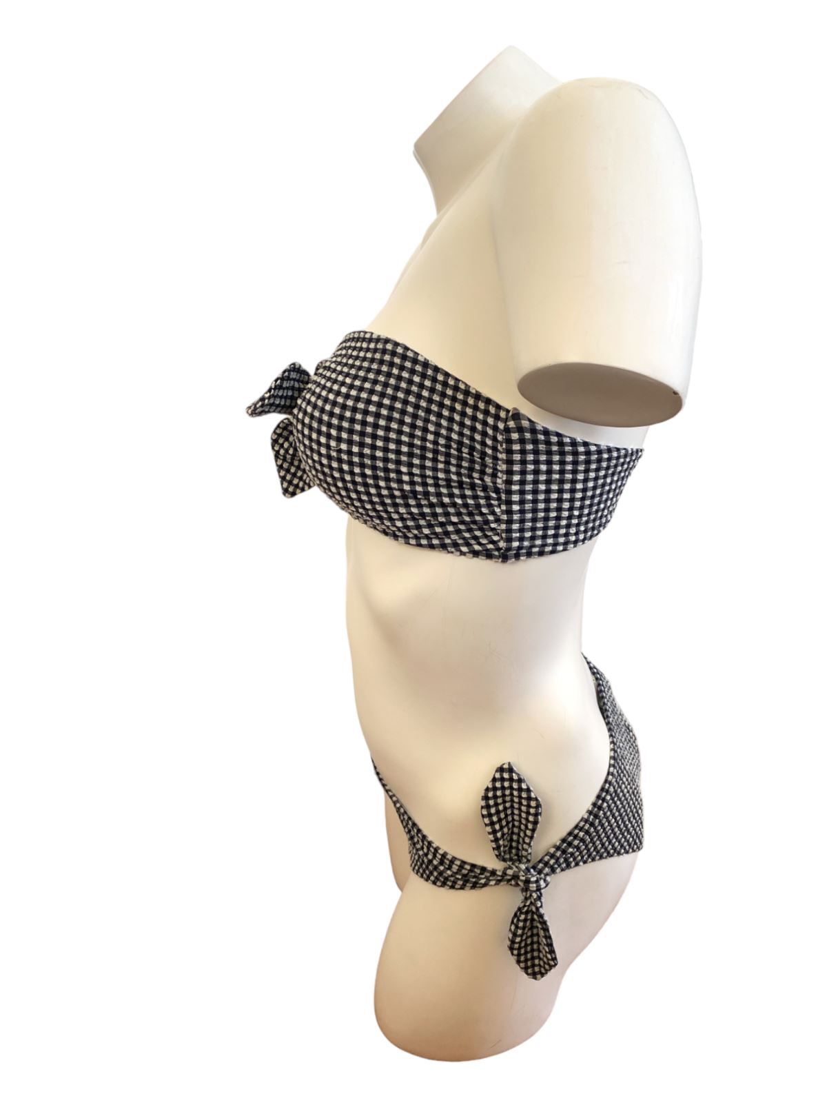 Zimmermann Jeannie Gingham Tie Bikini | Navy/White, Bandeau, Low Rise, Self Tie