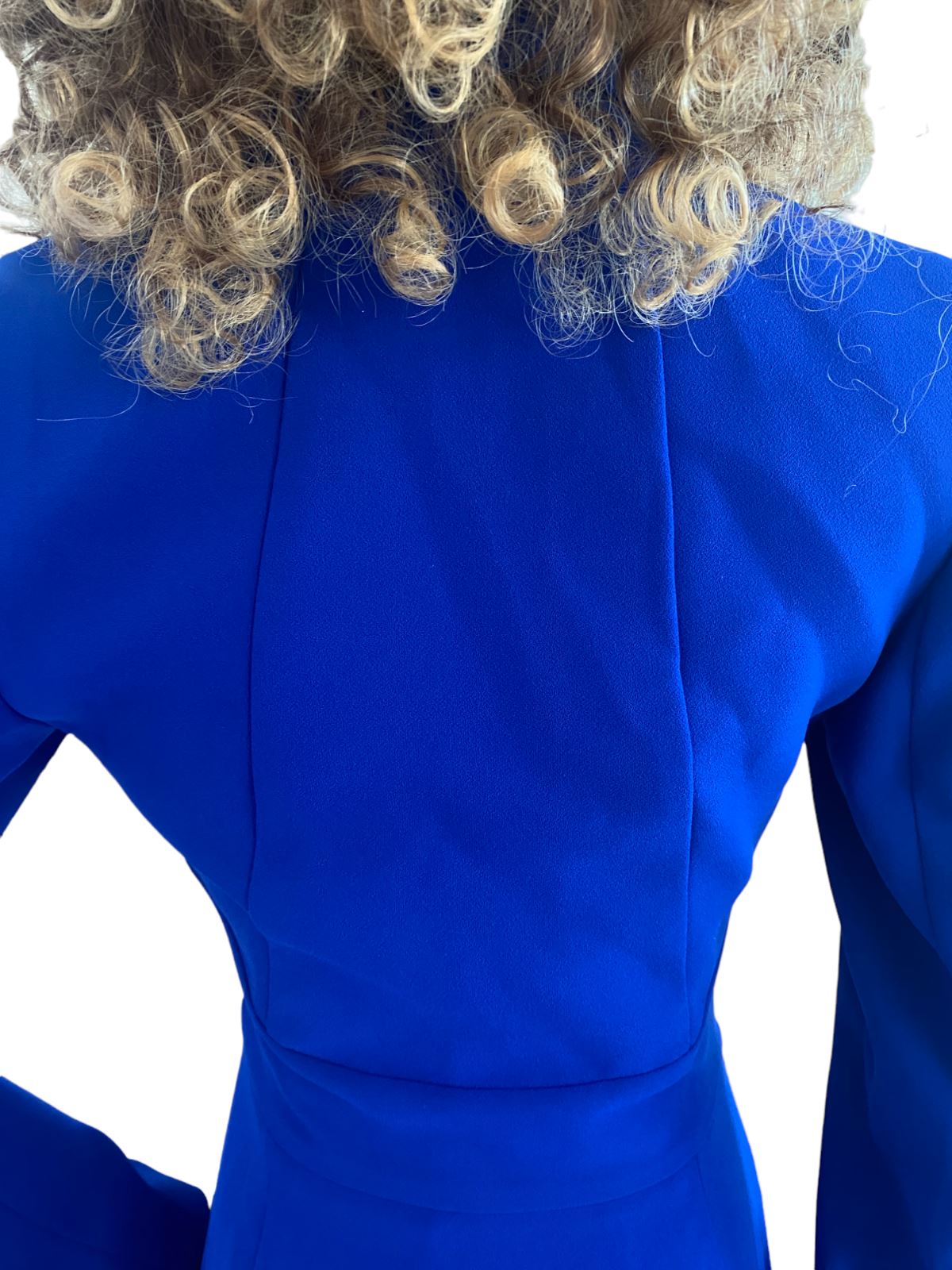 CUE Cut-Out Blazer Dress | Cobalt Blue, Jacket, Shoulder Pads, Pleated, Belted