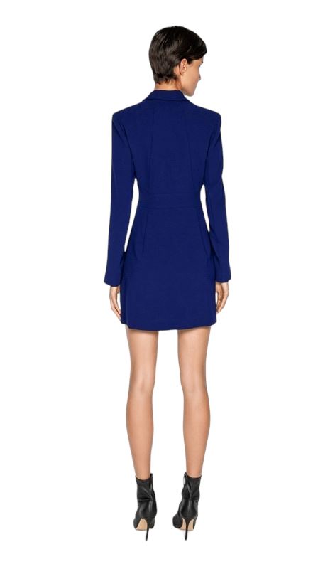CUE Cut-Out Blazer Dress | Cobalt Blue, Jacket, Shoulder Pads, Pleated, Belted
