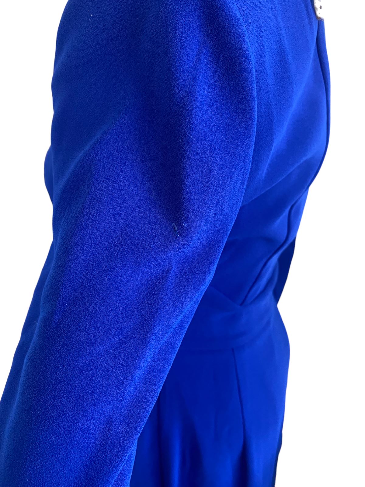 CUE Cut-Out Blazer Dress | Cobalt Blue, Jacket, Shoulder Pads, Pleated, Belted