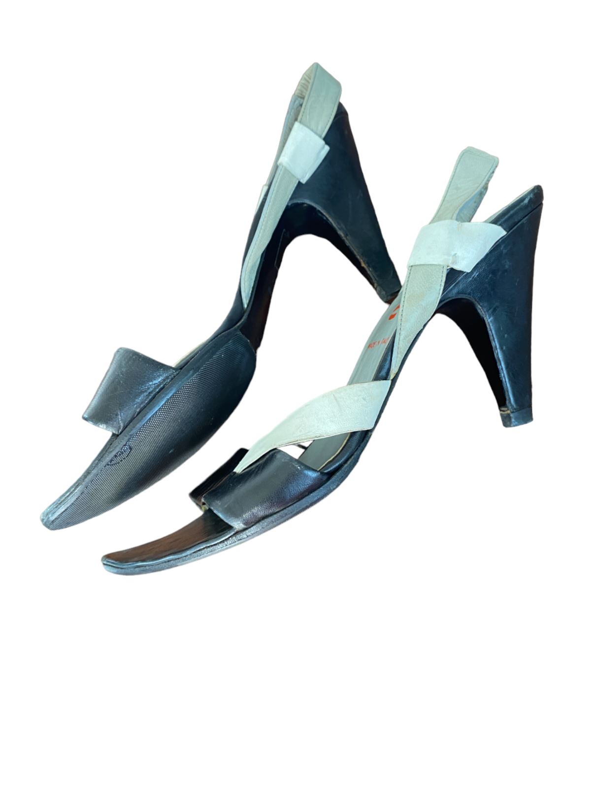 Miu Miu Leather Sandal Slingback Heels | Black, Grey, White, Sz 39.5